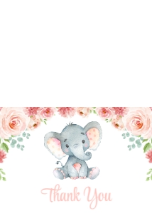 Little Elephant Thank You Card, Thank You Note, SH07 SH97: Little Elephant and Pink Flowers Baby Shower Mini Bundle