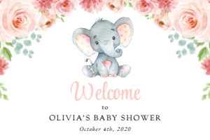 Little Elephant Welcome Sign, Girl Baby Shower, Printable File, SH07, 24x36: Little Elephant and Pink Flowers Baby Shower Mini Bundle