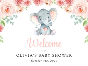 Little Elephant Welcome Sign, Girl Baby Shower, Printable File, SH07, 18x24: Little Elephant and Pink Flowers Baby Shower Mini Bundle