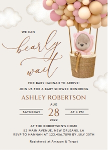 Teddy Bear and Pink Balloons Baby Shower Invitation Suite design preview