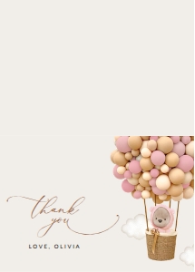 Teddy Bear and Pink Balloons Baby Shower Thank You Card design preview