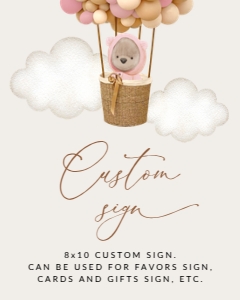Bear and Pink Balloons Custom Sign, Printable File, SH51 SH89, 8x10: Teddy Bear and Pink Balloons Custom Sign - First Birthday Sign