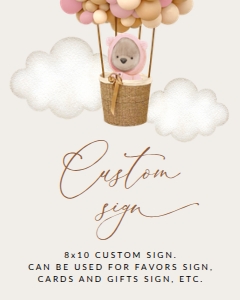 Teddy Bear and Pink Balloons Custom Sign - Baby Shower Sign design preview