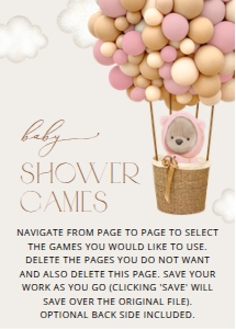 Teddy Bear and Pink Balloons Baby Shower Set of 3 Games design preview
