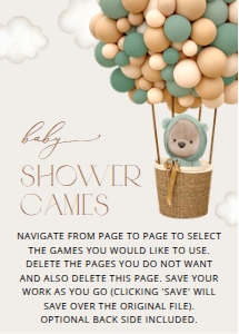 Teddy Bear and Green Balloons Baby Shower Set of 3 Games design preview