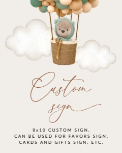 Bear and Green Balloons Custom Sign, Printable File, SH52 SH87, 8x10: Teddy Bear and Green Balloons Custom Sign - Baby Shower Sign