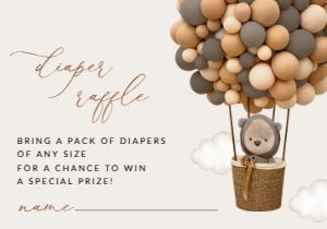 Bear and Brown Balloons Diaper Raffle, Gender Neutral Baby Shower, Printable File, SH53: Bear and Brown Balloons Baby Shower Mini Bundle - Party Items