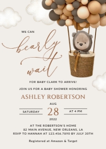 Bear and Brown Balloons Baby Shower Invitation, Gender Neutral Baby Shower, Printable File, SH53: Bear and Brown Balloons Baby Shower Mini Bundle - Party Items
