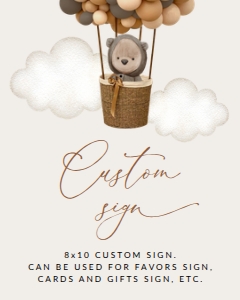 Teddy Bear and Brown Balloons Custom Sign - First Birthday Sign design preview