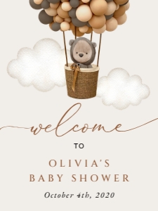 Bear and Brown Balloons Welcome Sign, Baby Shower Sign, Printable File, SH53, 18x24: Bear and Brown Balloons Baby Shower Mini Bundle - Party Items