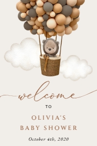 Bear and Brown Balloons Welcome Sign, Baby Shower Sign, Printable File, SH53, 24x36: Bear and Brown Balloons Baby Shower Mini Bundle - Party Items