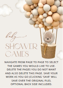 Teddy Bear and Beige Balloons Set of 3 Baby Shower Games design preview