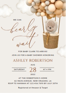 Teddy Bear and Beige Balloons Baby Shower Invitation Suite design preview