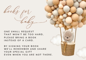 Bear and Beige Balloons Books for Baby, Gender Neutral Baby Shower, Printable File, SH54: Teddy Bear and Beige Balloons Baby Shower Invitation Suite