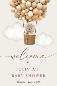 Teddy Bear and Beige Balloons Welcome Sign - Baby Shower Sign design preview