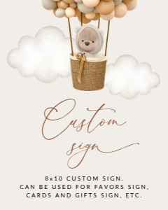 Bear and Beige Balloons Custom Sign, Printable File, SH54 SH85, 8x10: Bear and Beige Balloons Baby Shower Mini Bundle - Party Items