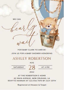 Teddy Bear in Blue Balloon Baby Shower Invitation Suite design preview