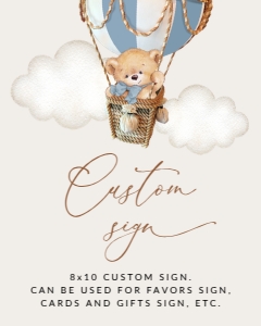 Bear in Blue Balloon Custom Sign, Printable File, SH55 SH80, 8x10: Teddy Bear in Blue Balloon Custom Sign - First Birthday Sign