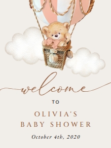 Teddy Bear in Pink Balloon Welcome Sign - Baby Shower Sign design preview