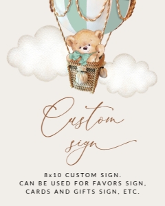 Bear in Green Balloon Custom Sign, Printable File, SH57 SH81, 8x10: Teddy Bear in Green Balloon First Birthday Mini Bundle