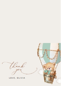 Teddy Bear in Green Balloon Baby Shower Thank You Card design preview