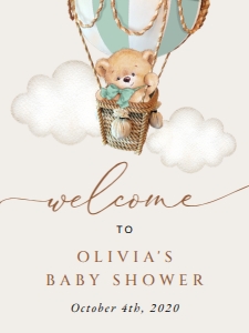 Teddy Bear in Green Balloon Welcome Sign - Baby Shower Sign design preview