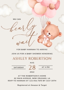 Baby Bear with Pink Balloons Baby Shower Invitation, Girl Baby Shower, Printable File, SH58: Baby Bear with Pink Balloons Baby Shower Mini Bundle