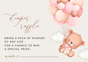 Baby Bear with Pink Balloons Diaper Raffle, Girl Baby Shower, Printable File, SH58: Baby Bear with Pink Balloons Baby Shower Mini Bundle