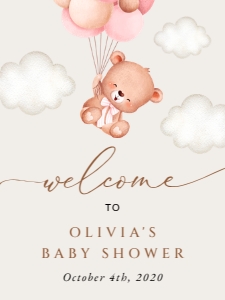 Baby Bear with Pink Balloons Welcome Sign, Baby Shower Sign, Printable File, SH58, 18x24: Baby Bear with Pink Balloons Baby Shower Mini Bundle