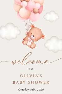 Baby Bear with Pink Balloons Welcome Sign, Baby Shower Sign, Printable File, SH58, 24x36: Baby Bear with Pink Balloons Baby Shower Mini Bundle
