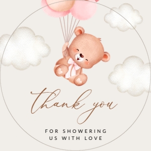 Baby Bear with Pink Balloons Baby Shower Circle Favor Tags, Gift Tags, Printable File, SH58: Baby Bear with Pink Balloons Baby Shower Mini Bundle