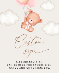 Baby Bear with Pink Balloons Custom Sign, Printable File, SH58 SH74 8x10: Baby Bear with Pink Balloons Baby Shower Mini Bundle