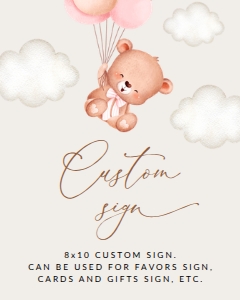 Baby Bear with Pink Balloons Custom Sign - Baby Shower Sign design preview