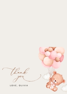 Baby Bear with Pink Balloons Thank You Card, Girl Baby Shower, SH58: Baby Bear with Pink Balloons Baby Shower Mini Bundle