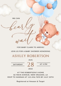 Baby Bear with Blue Balloons Baby Shower Invitation, Boy Baby Shower, Printable File, SH59: Baby Bear with Blue Balloons Baby Shower Mini Bundle