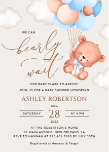 Baby Bear with Blue Balloons Baby Shower Invitation Suite design preview