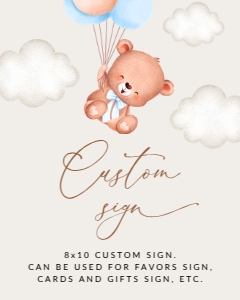 Baby Bear with Blue Balloons Custom Sign, Printable File, SH59 SH76, 8x10: Baby Bear with Blue Balloons Baby Shower Mini Bundle