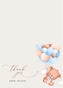 Baby Bear with Blue Balloons Baby Shower Thank You Card design preview