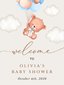 Baby Bear with Blue Balloons Welcome Sign, Baby Shower Sign, Printable File, SH59, 18x24: Baby Bear with Blue Balloons Baby Shower Mini Bundle