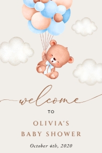 Baby Bear with Blue Balloons Welcome Sign, Baby Shower Sign, Printable File, SH59, 24x36: Baby Bear with Blue Balloons Baby Shower Mini Bundle