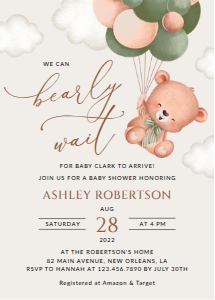 Baby Bear with Green Balloons Baby Shower Bundle - Party Items design preview