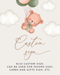 Baby Bear with Green Balloons Custom Sign - First Birthday Sign design preview