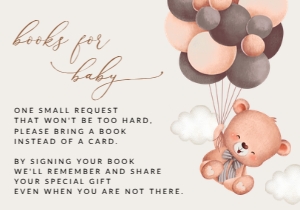 Baby Bear with Brown Balloons Books for Baby, Gender Neutral Baby Shower, Printable File, SH62: Baby Bear with Brown Balloons Baby Shower Invitation Suite