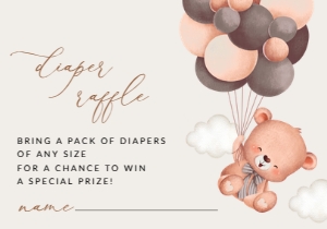 Baby Bear with Brown Balloons Diaper Raffle, Gender Neutral Baby Shower, Printable File, SH62: Baby Bear with Brown Balloons Baby Shower Invitation Suite