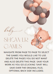 Baby Bear with Brown Balloons Set of 3 Baby Shower Games design preview