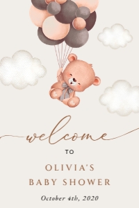 Baby Bear with Brown Balloons Welcome Sign, Baby Shower Sign, Printable File, SH62, 24x36: Baby Bear with Brown Balloons Welcome Sign - Baby Shower Sign