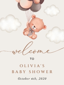 Baby Bear with Brown Balloons Welcome Sign, Baby Shower Sign, Printable File, SH62, 18x24: Baby Bear with Brown Balloons Welcome Sign - Baby Shower Sign