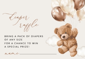Teddy Bear with Brown Balloons Diaper Raffle, Gender Neutral Baby Shower, Printable File, SH64: Teddy Bear and Brown Balloons Baby Shower Mini Bundle