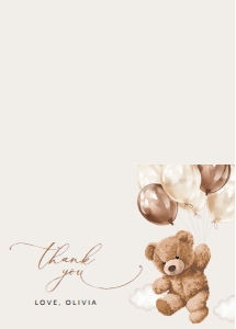 Teddy Bear and Brown Balloons Baby Shower Thank You Cards design preview
