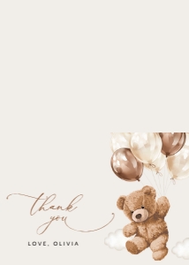 Teddy Bear with Brown Balloons Thank You Card, Gender Neutral Baby Shower, SH64: Teddy Bear and Brown Balloons Baby Shower Mini Bundle